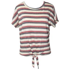 |EUC| CAUTION TO THE WIND Tie Front Striped Short Sleeve Top